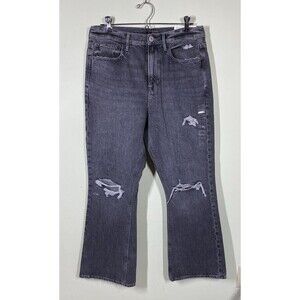 American Eagle Women's Size 6 90s Flare Jeans Black Charcoal Stretch Distressed
